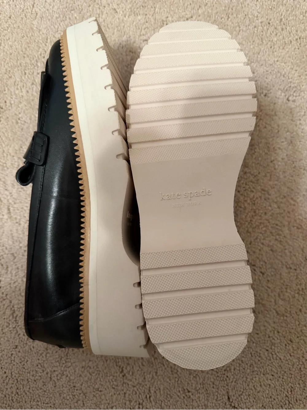 Kate Spade Leandra Lug Sole Kiltie Loafers Black